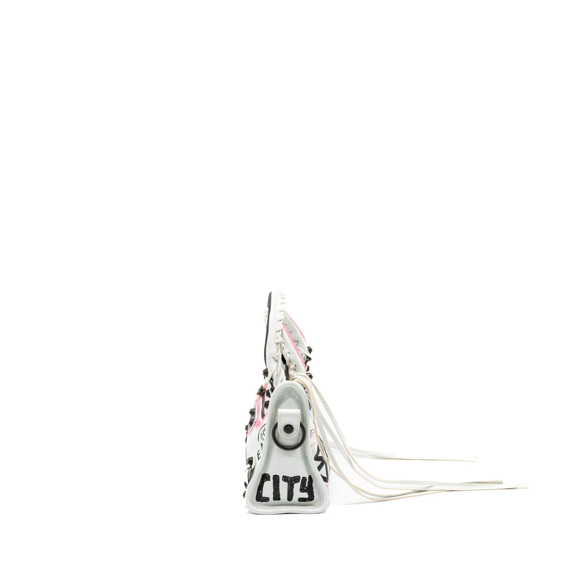 Balenciaga City Graffiti Classic Studs bag leather white / pink/ black with black hardware