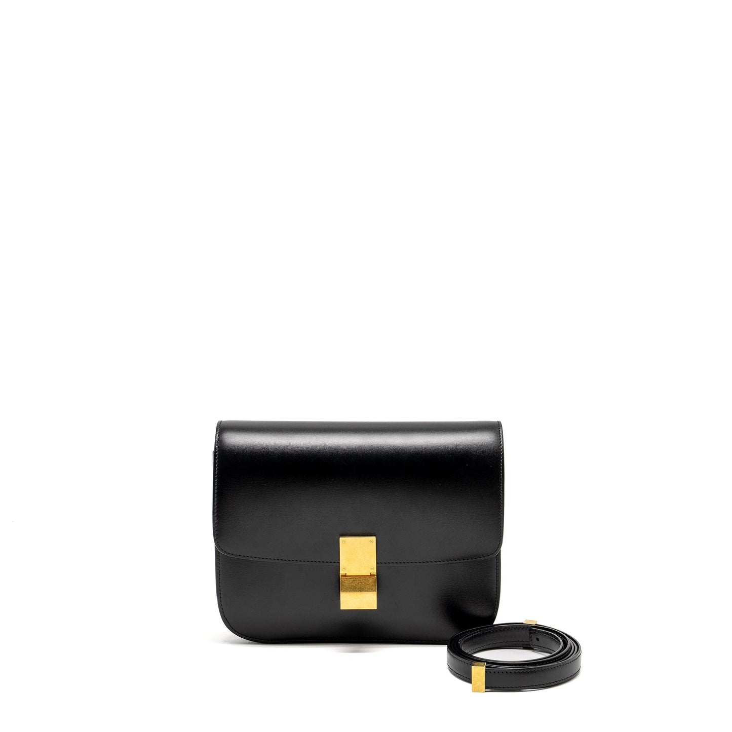 Luxury CELINE Medium Classic Box Bag Calfskin BLACK GHW ()