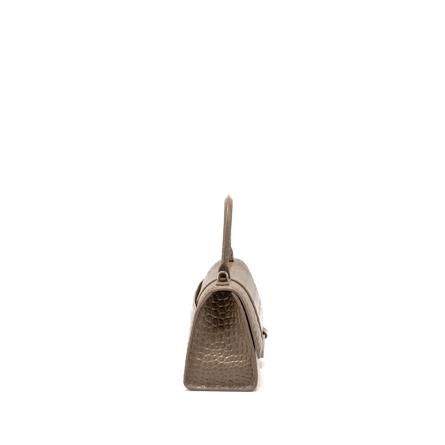 Balenciaga Small Hourglass Purse Crocodile-Embossed Calfskin Dark Beige