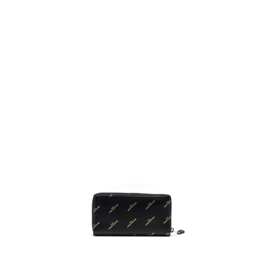 Balenciaga Logo Long Zip Wallet Calfskin Black