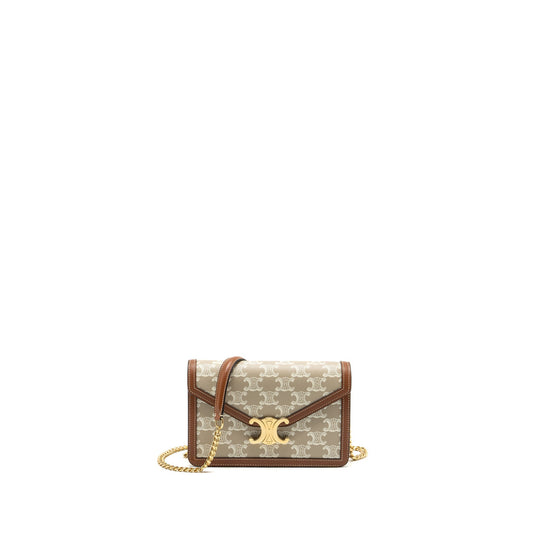 Celine MARGO wallet on chain Triomphe canvas / calfskin Grege