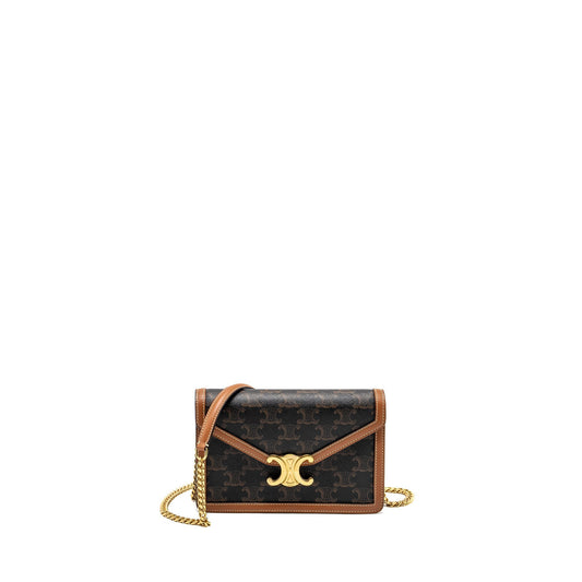 Luxury CELINE Wallet on Chain Margo Triomphe Canvas/Calfskin Tan