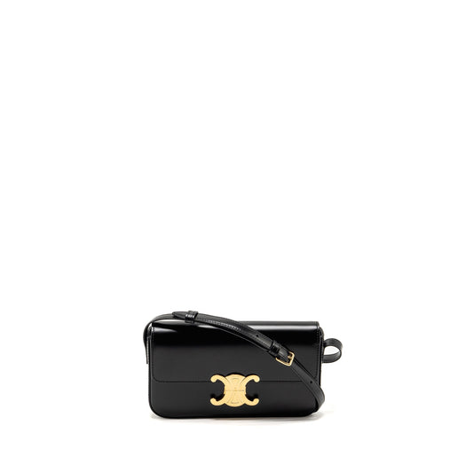 Luxury CELINE Triomphe Shoulder Bag Calfskin Black GHW