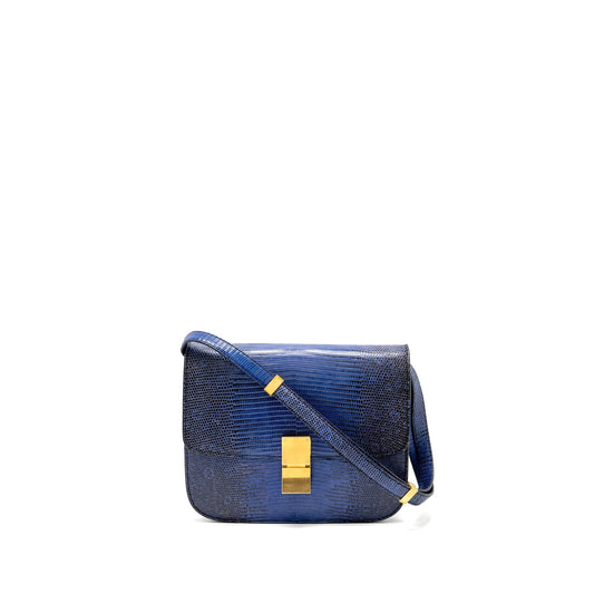 Luxury CELINE Medium Classic Box Bag Lizard Blue GHW