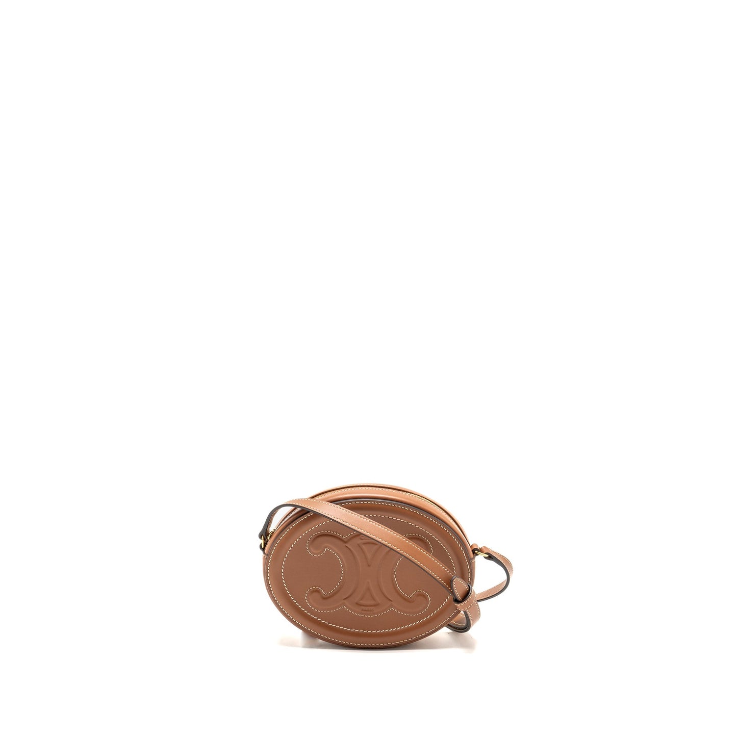 Luxury CELINE Crossbody Oval Purse Cuirass Triomphe Smooth Calfskin Tan GHW