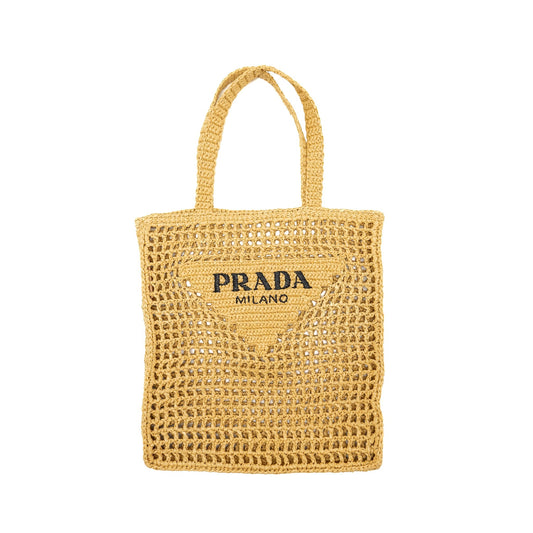 Prada Crochet Tote Bag Raffia Tan