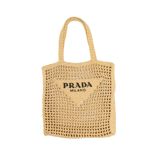 Prada Crochet Tote Purse Raffia Natural
