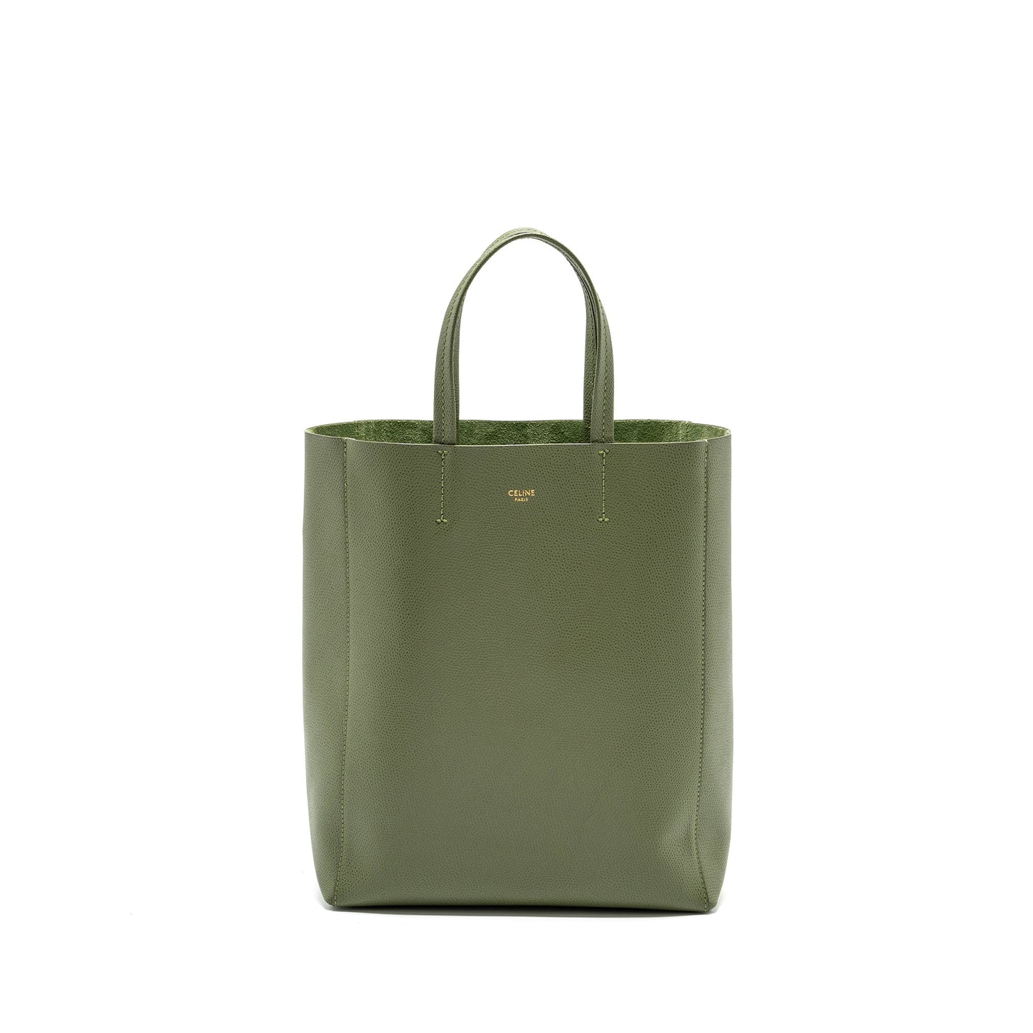 Luxury CELINE vertical cabas tote bag grained calfskin green