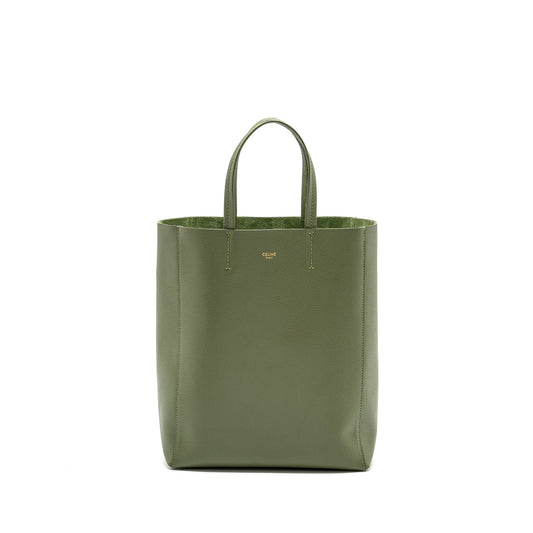 Luxury CELINE vertical cabas tote bag grained calfskin green
