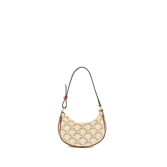 Luxury CELINE Mini Ava Bag Triomphe Canvas/Calfskin White/Brown GHW