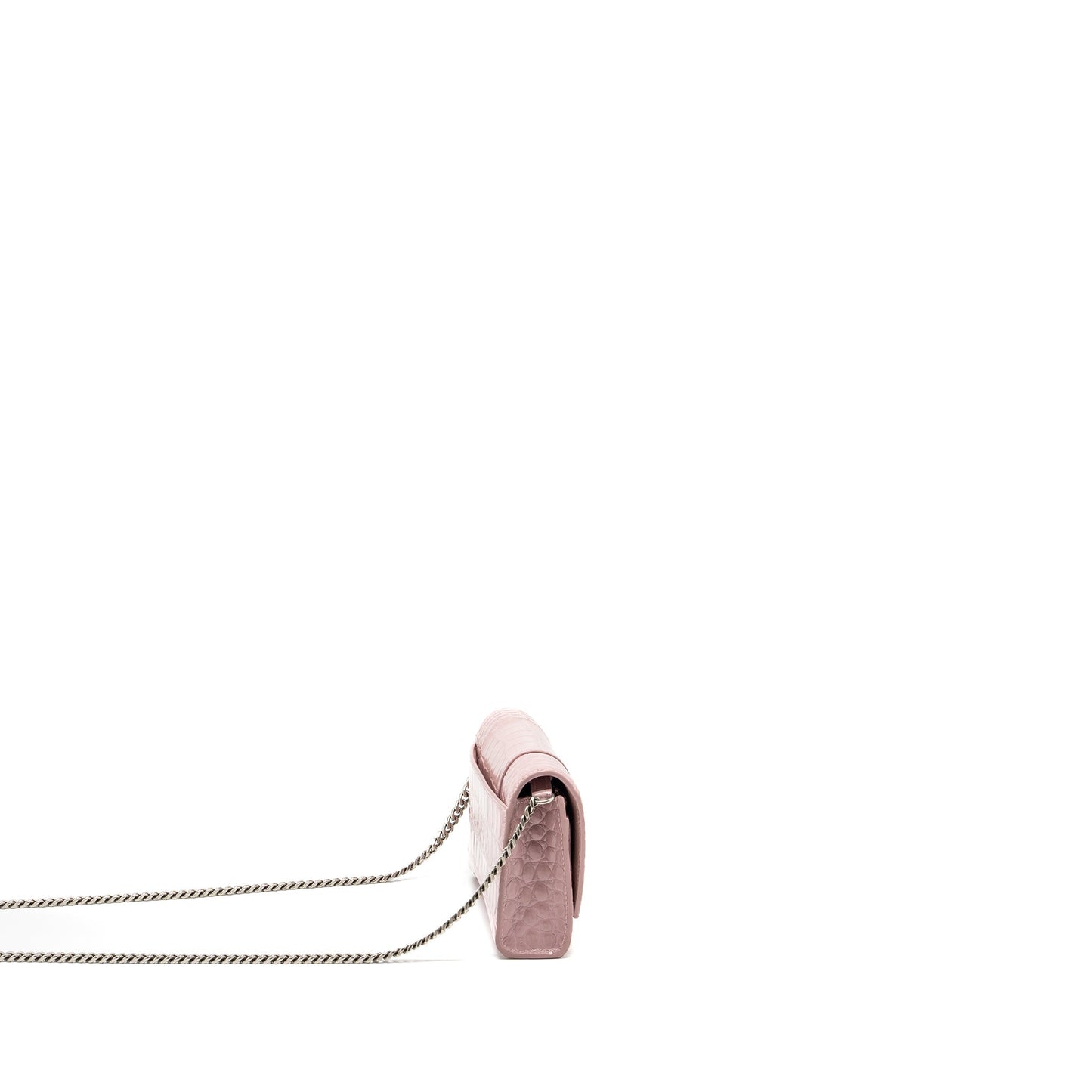 Balenciaga Hourglass Wallet on Chain Crocodile-Embossed Calfskin Pink