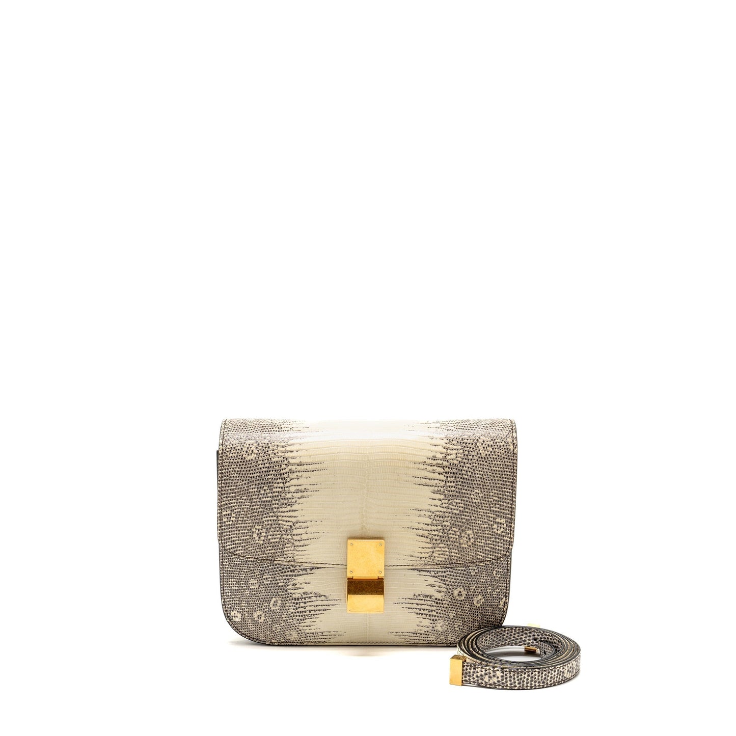 Luxury CELINE Medium classic box bag lizard Natural GHW