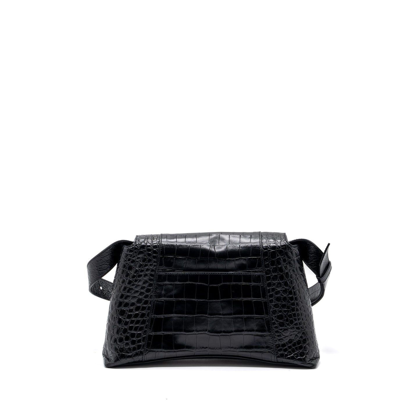 Balenciaga Downtown Small Shoudler Purse Crocodile Embossed Black with Black Hardware