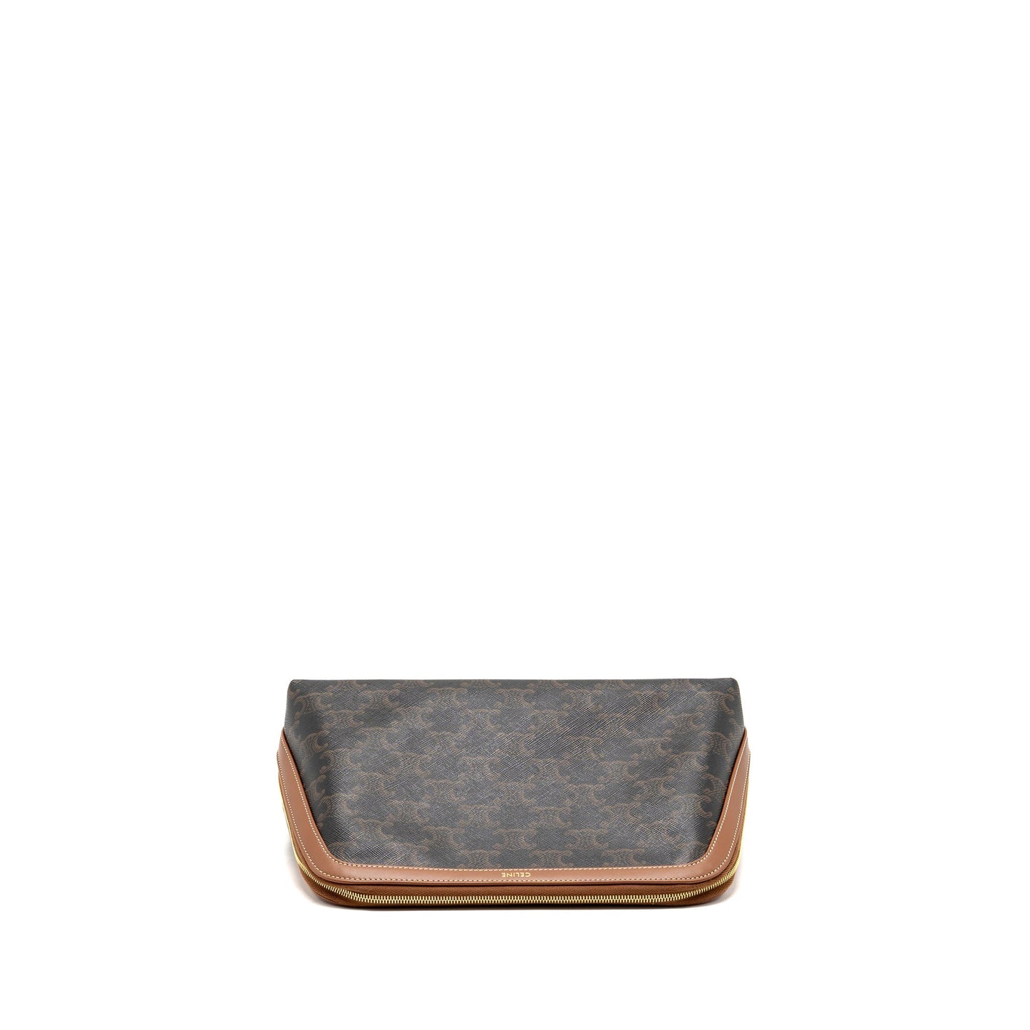 Celine Large Cosmetic Pouch Triomphe Canvas/Calfskin Tan