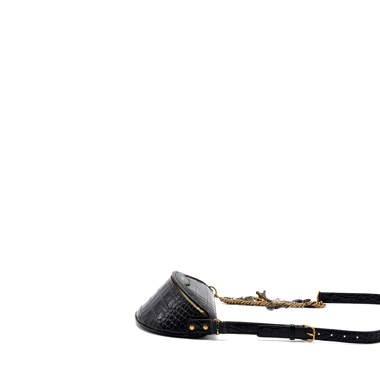 BALENCIAGA SOUVENIR Purse Crocodile-Embossed Calfskin Black