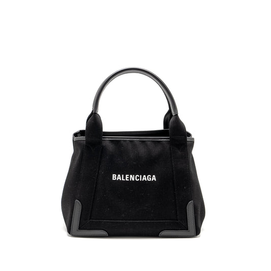 Balenciaga Cabas Logo Tote Purse Canvas/ Calfskin Black