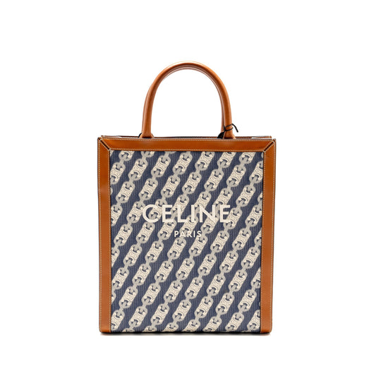 Luxury CELINE Vertical Cabas Tote in Triomphe Denim /Leather Navy/Tan