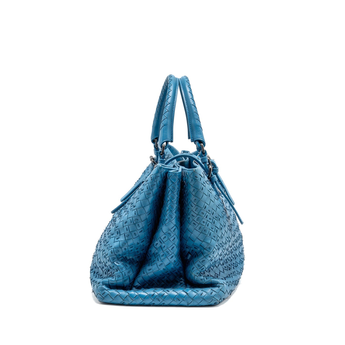 Bottega Veneta Intrecciato Roma Large Tote Purse Leather Blue Black Hardware