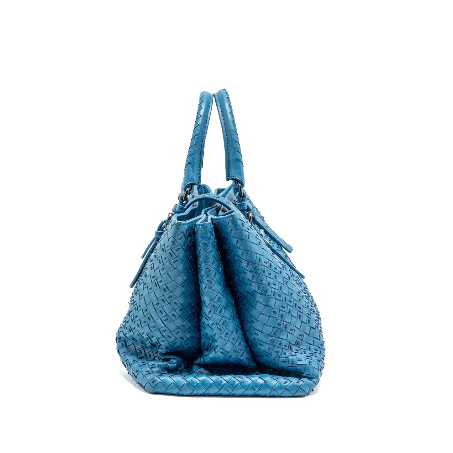 Bottega Veneta Intrecciato Roma Large Tote Purse Leather Blue Black Hardware