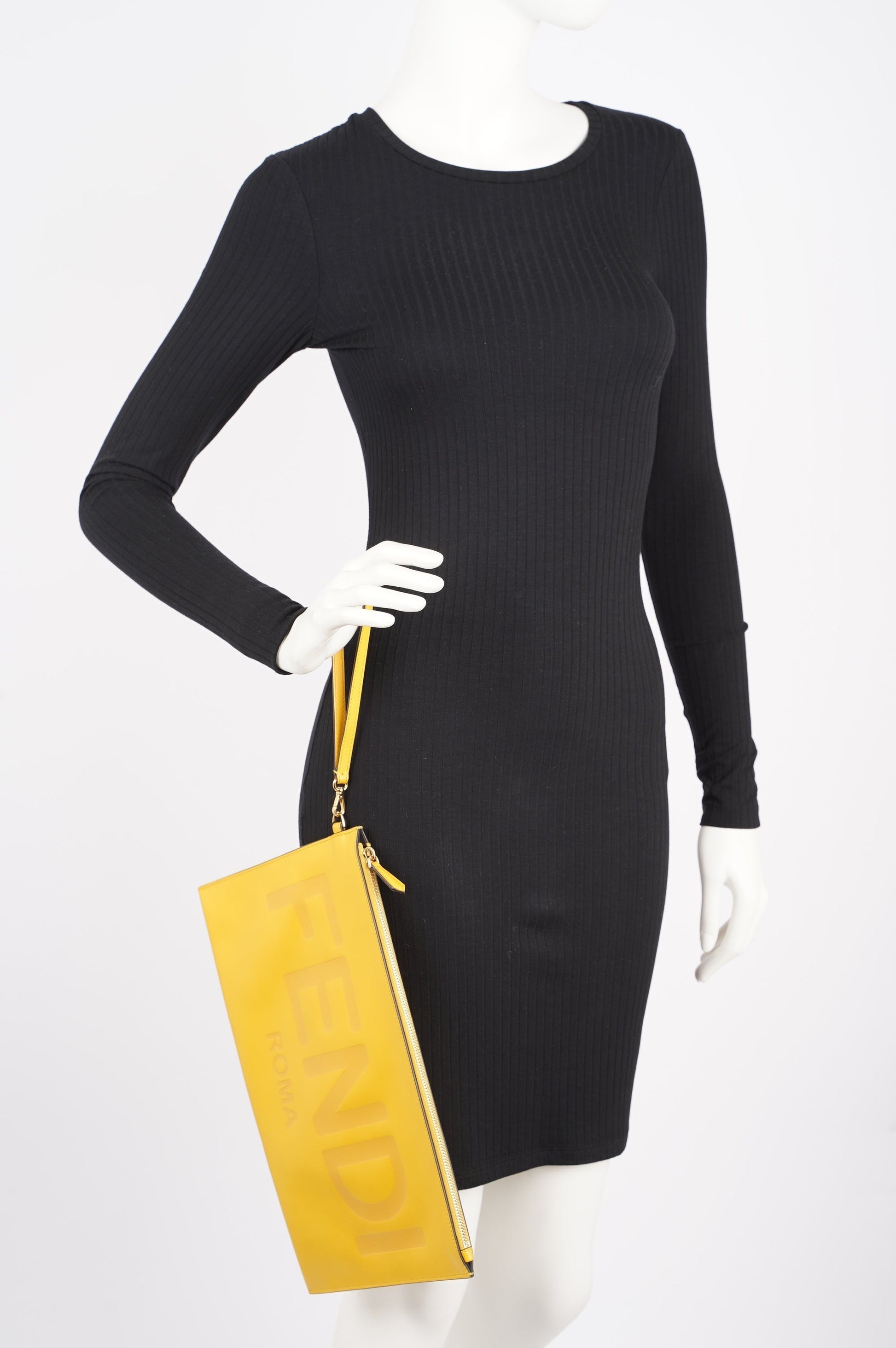 Fendi Womens Roma Clutch Yellow Large