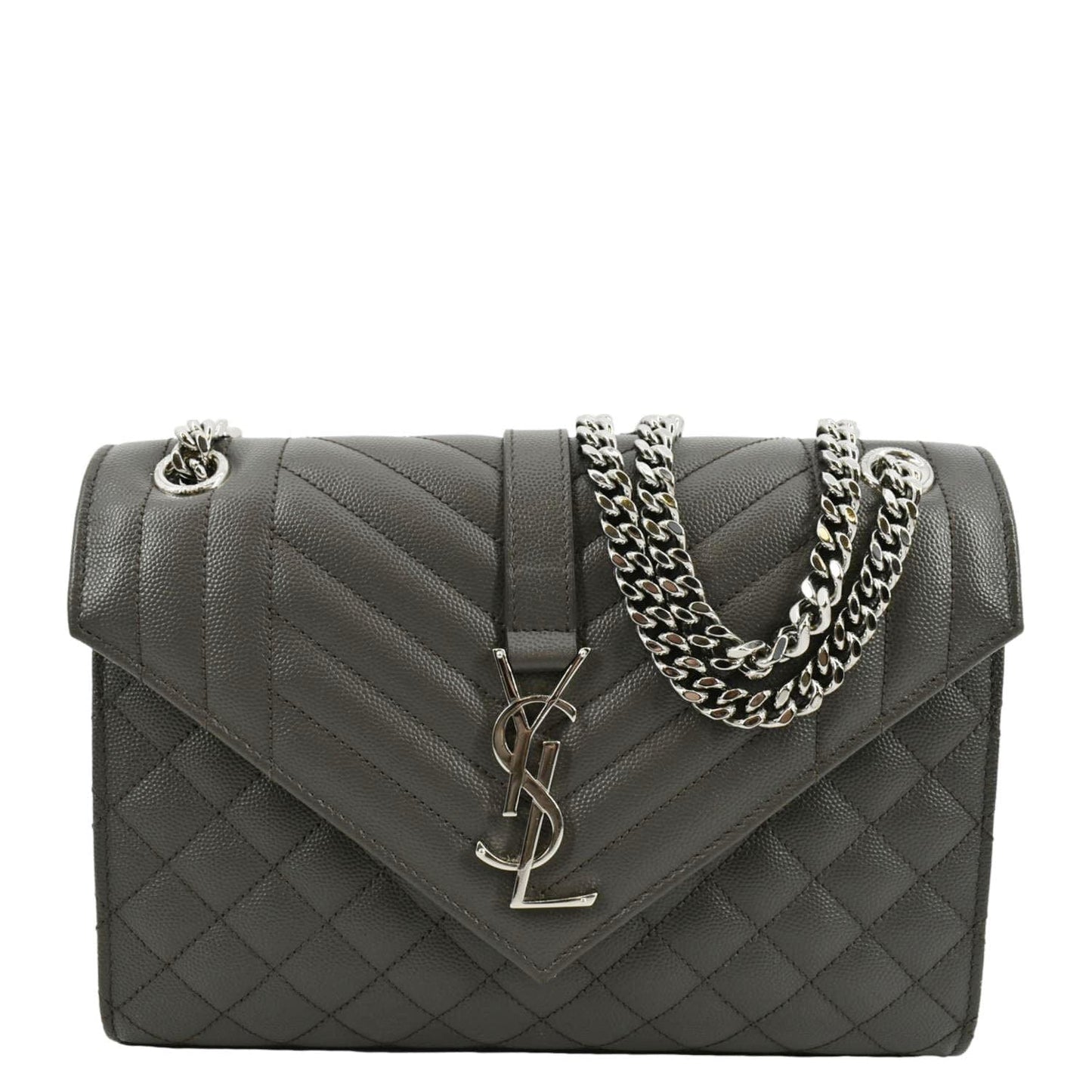 SAINT LAURENT Envelope Chain Medium Mix MatelassÃÂ© Leather Crossbody Bag Grey