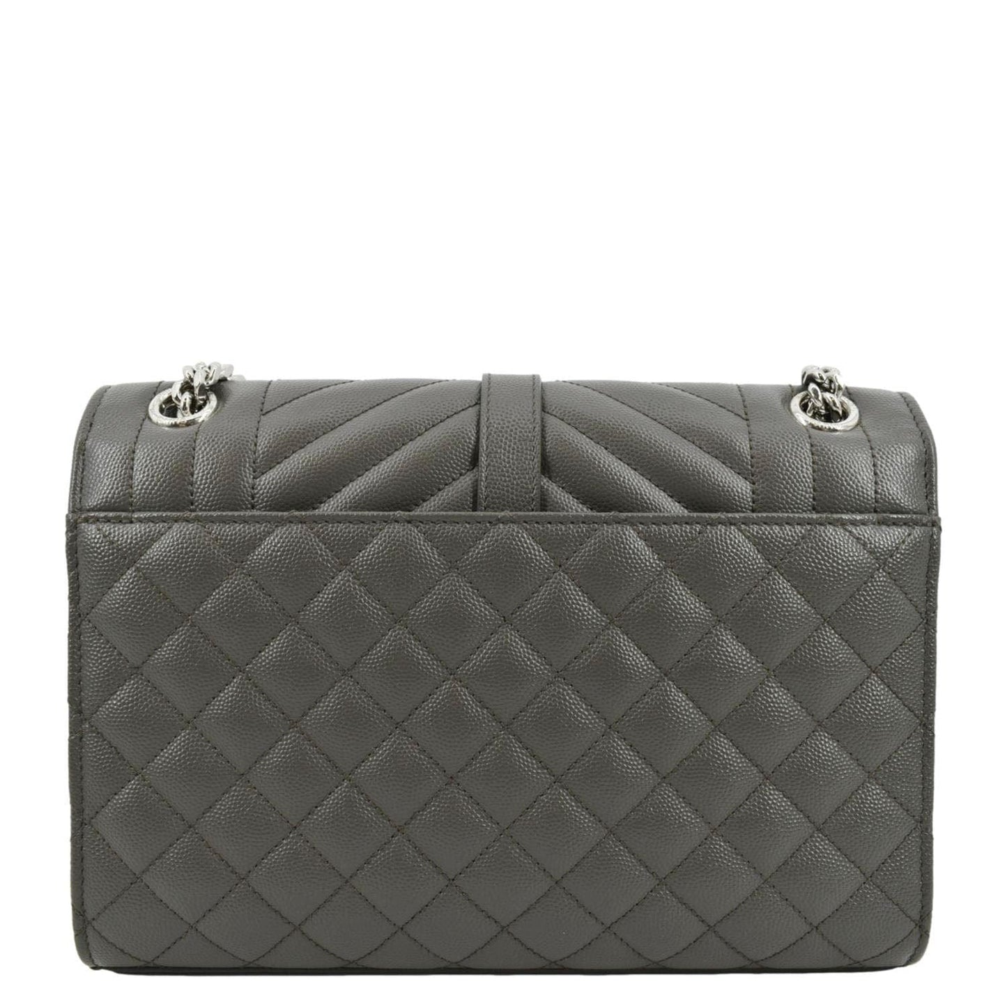 SAINT LAURENT Envelope Chain Medium Mix MatelassÃÂ© Leather Crossbody Bag Grey