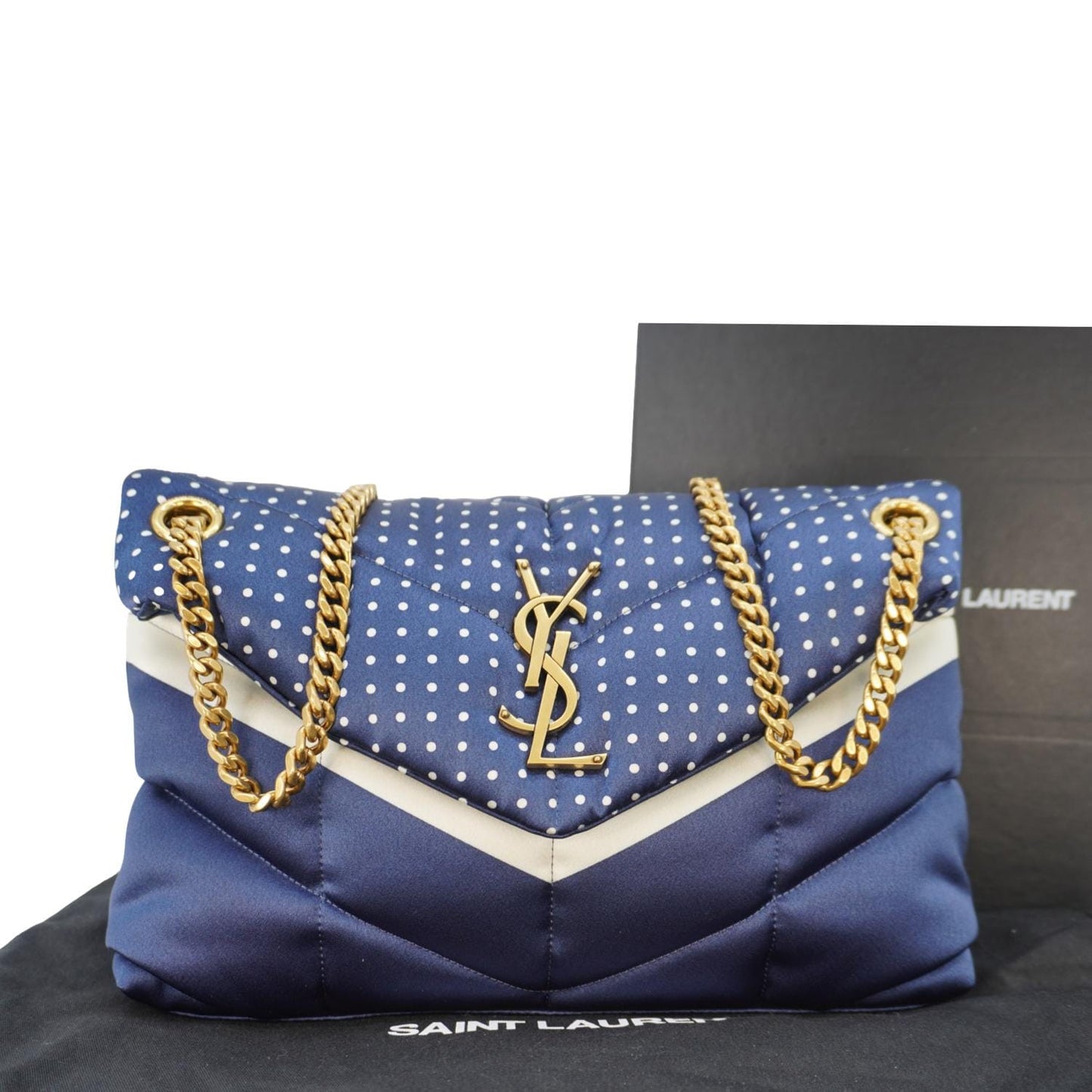 SAINT LAURENT Loulou Puffer Polka Dots Canvas Crossbody Bag Blue