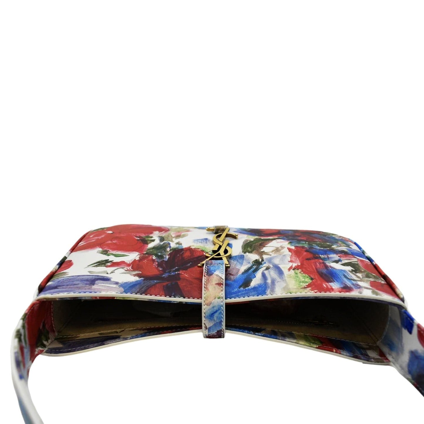 SAINT LAURENT LE 5 a 7 Floral Printed Leather Hobo Bag White