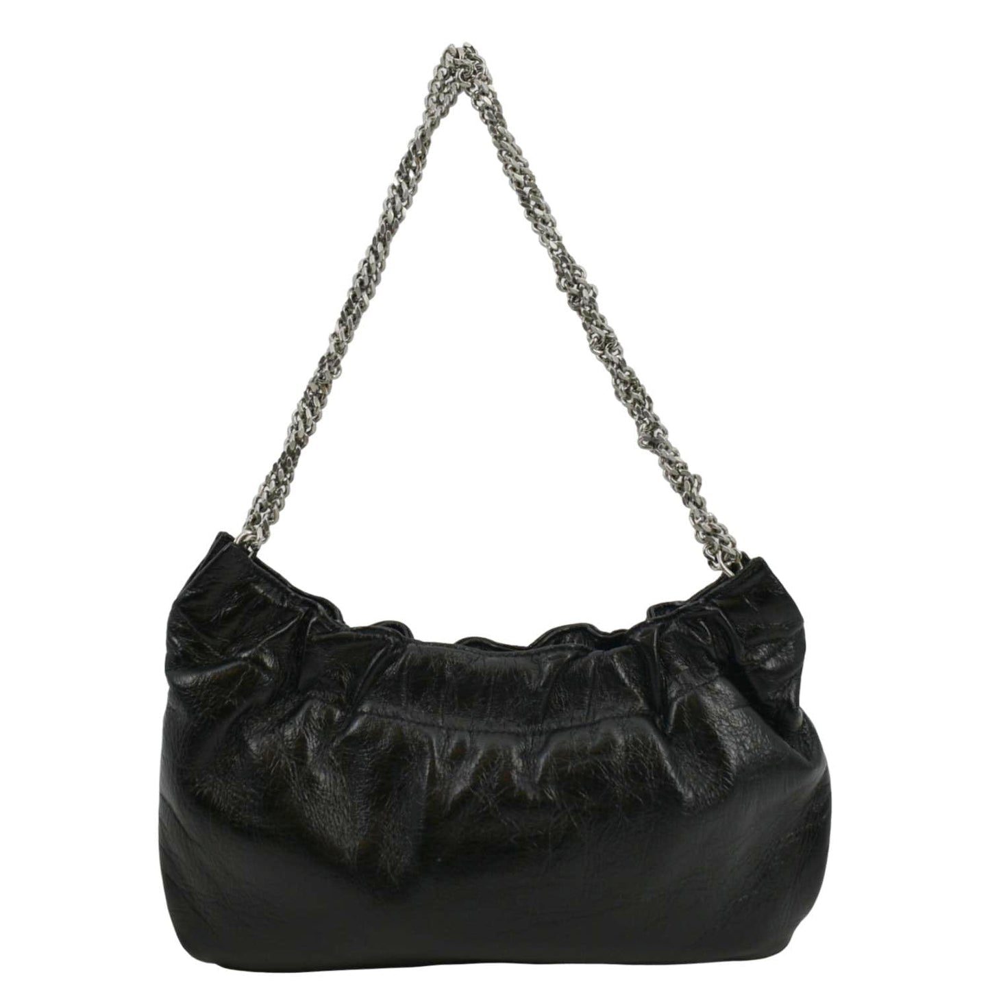SAINT LAURENT Pac Pac Ruched Leather Hobo Bag Black