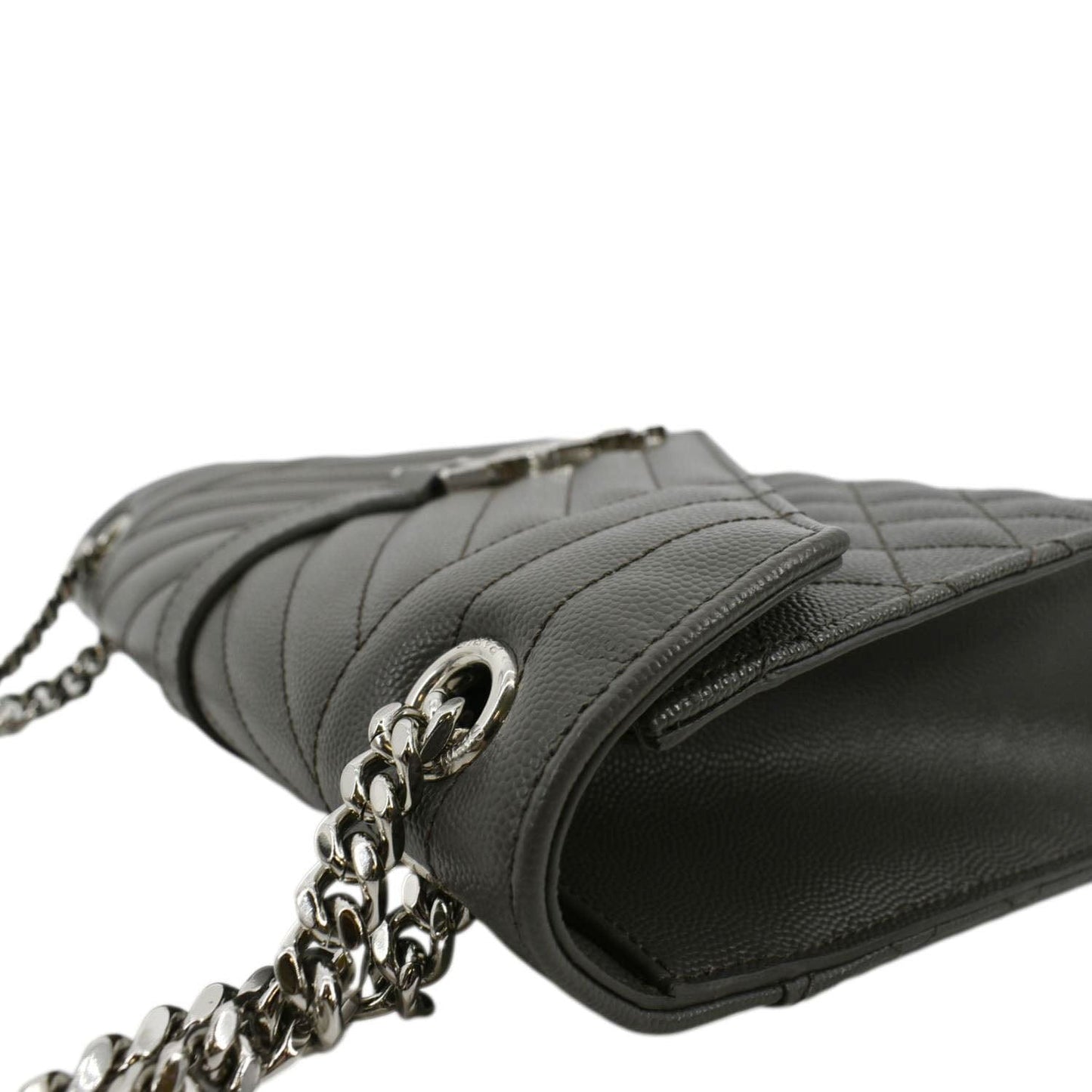 SAINT LAURENT Envelope Chain Medium Mix MatelassÃÂ© Leather Crossbody Bag Grey