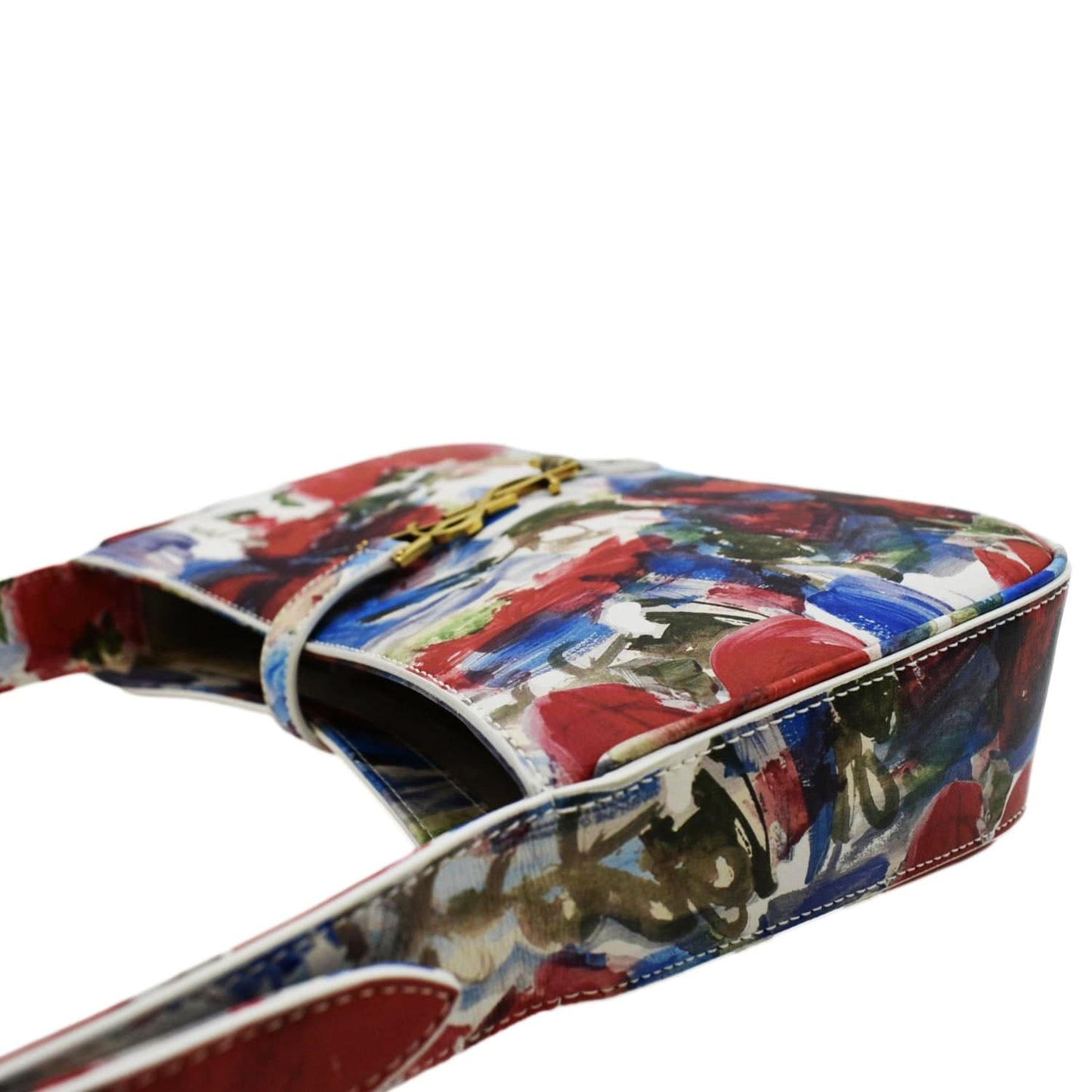SAINT LAURENT LE 5 a 7 Floral Printed Leather Hobo Bag White
