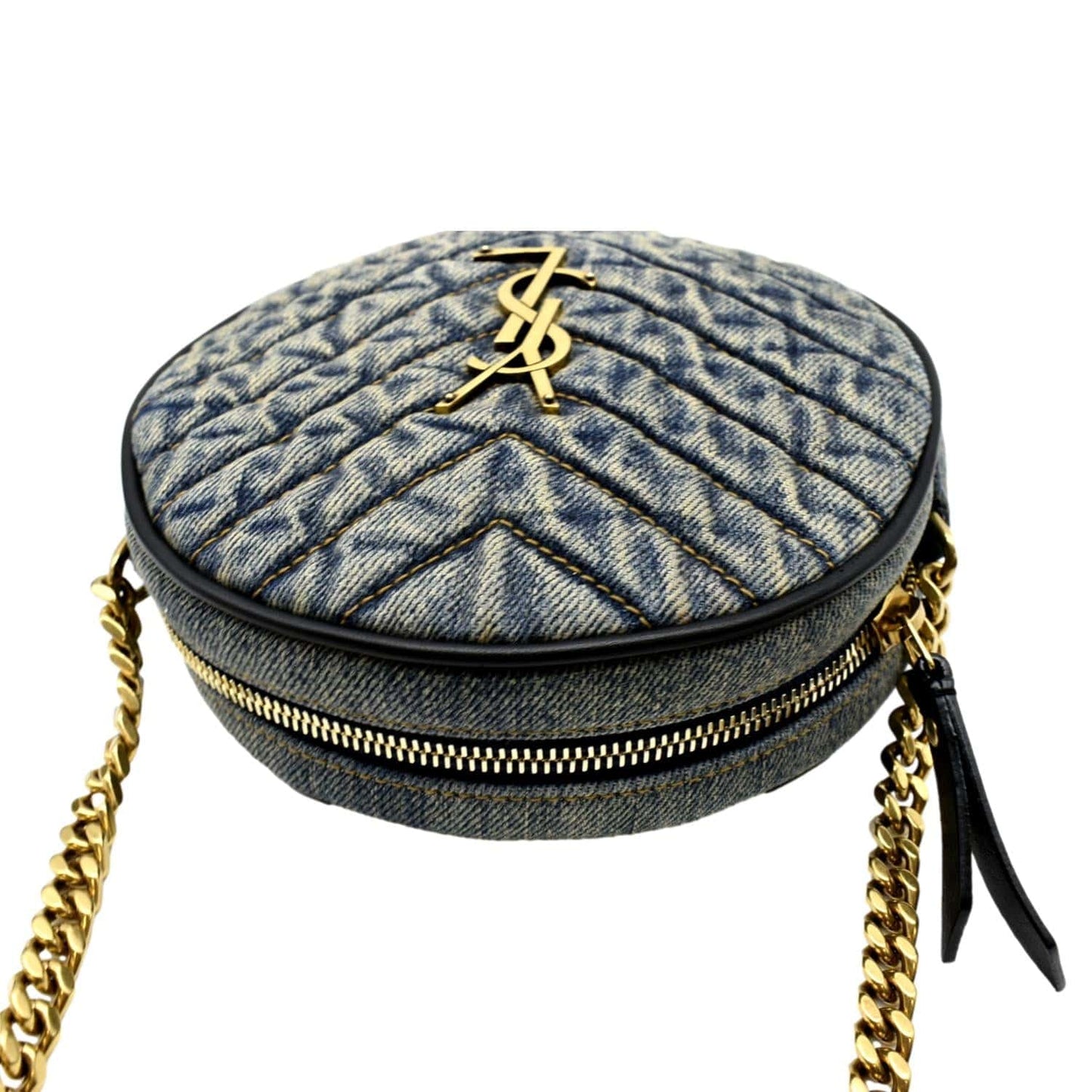 SAINT LAURENT Vinyle Round Denim Camera Crossbody Bag Black