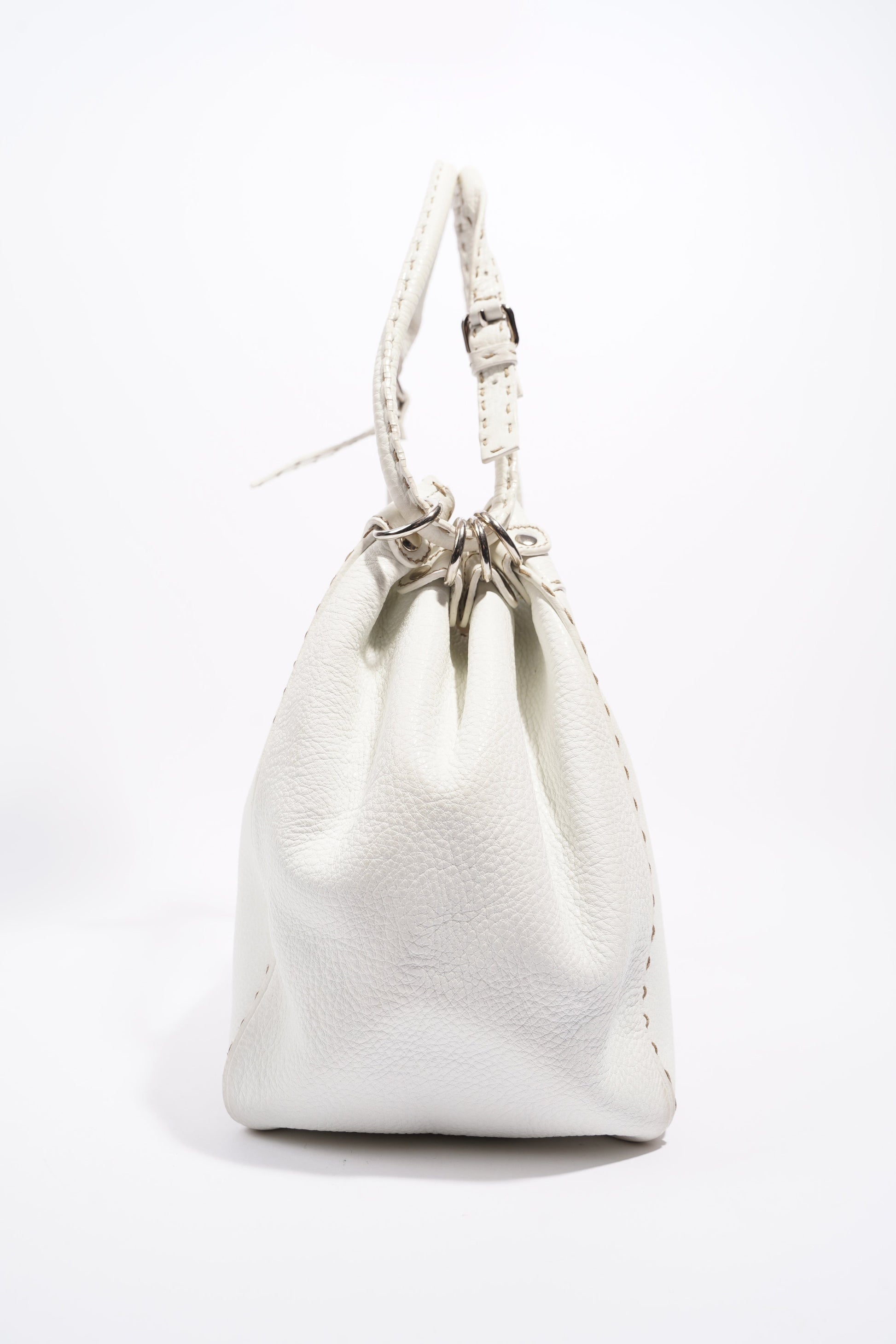 Fendi Womens Selleria Bucket Bag White