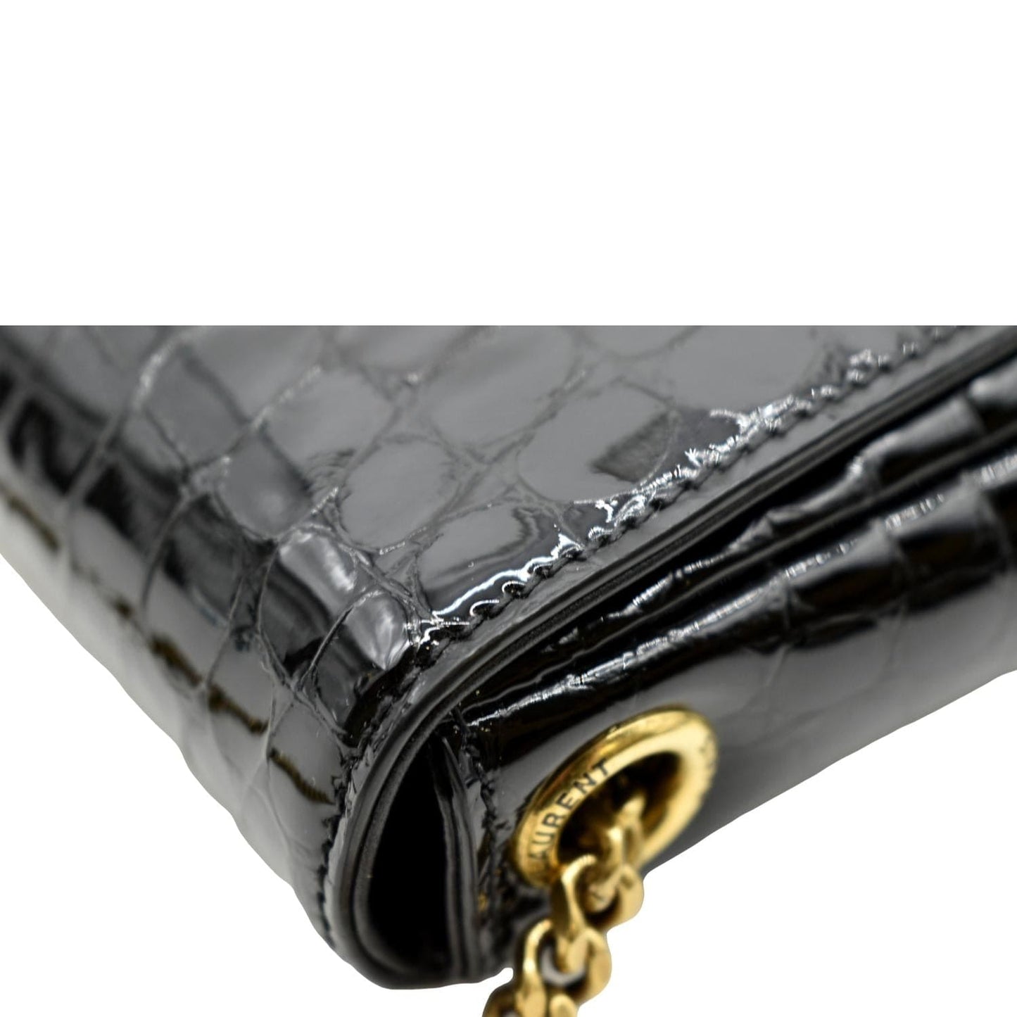 SAINT LAURENT Kate 99 Embossed Alligator Leather Chain Shoulder Bag Black