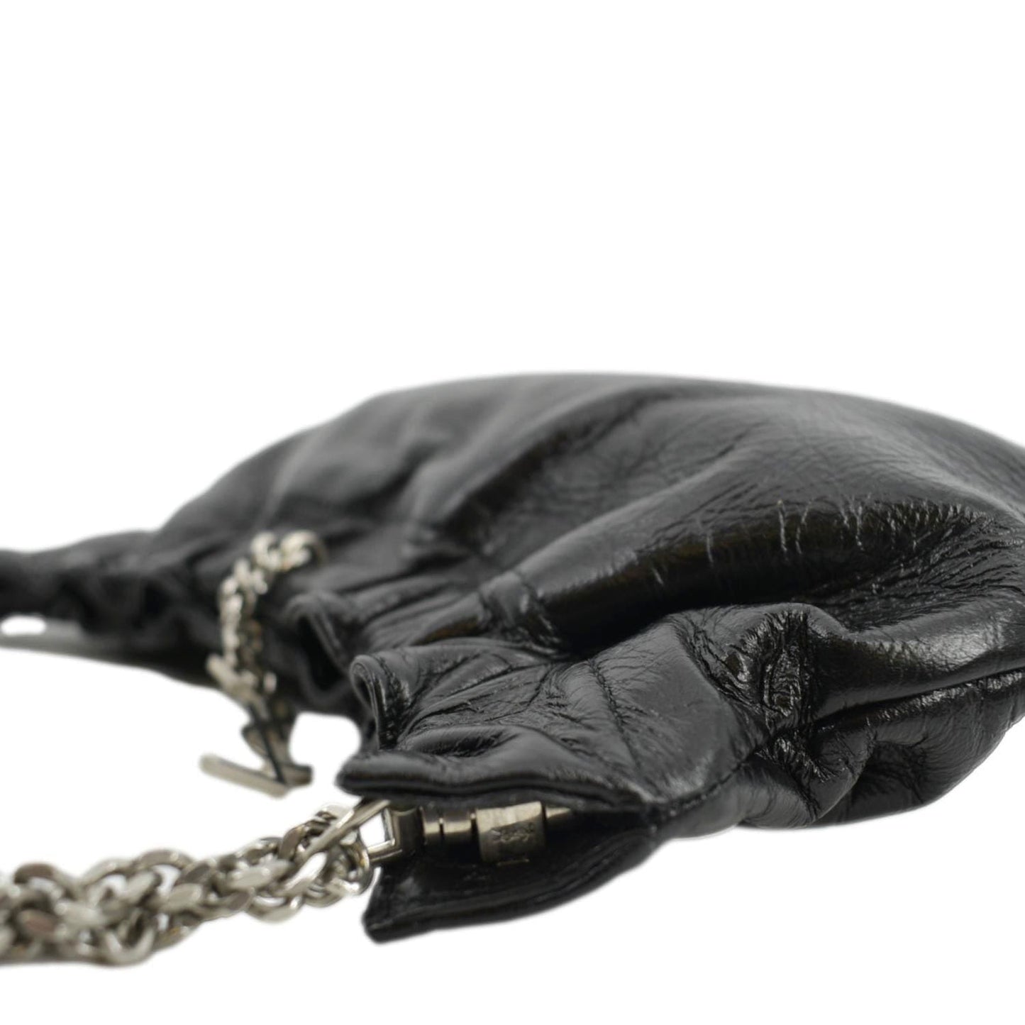 SAINT LAURENT Pac Pac Ruched Leather Hobo Bag Black