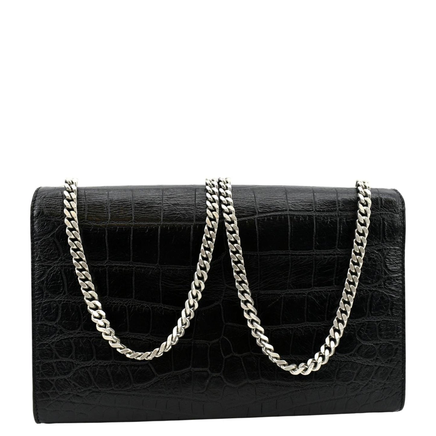 SAINT LAURENT Kate Crocodile Embossed Leather Shoulder Bag Black