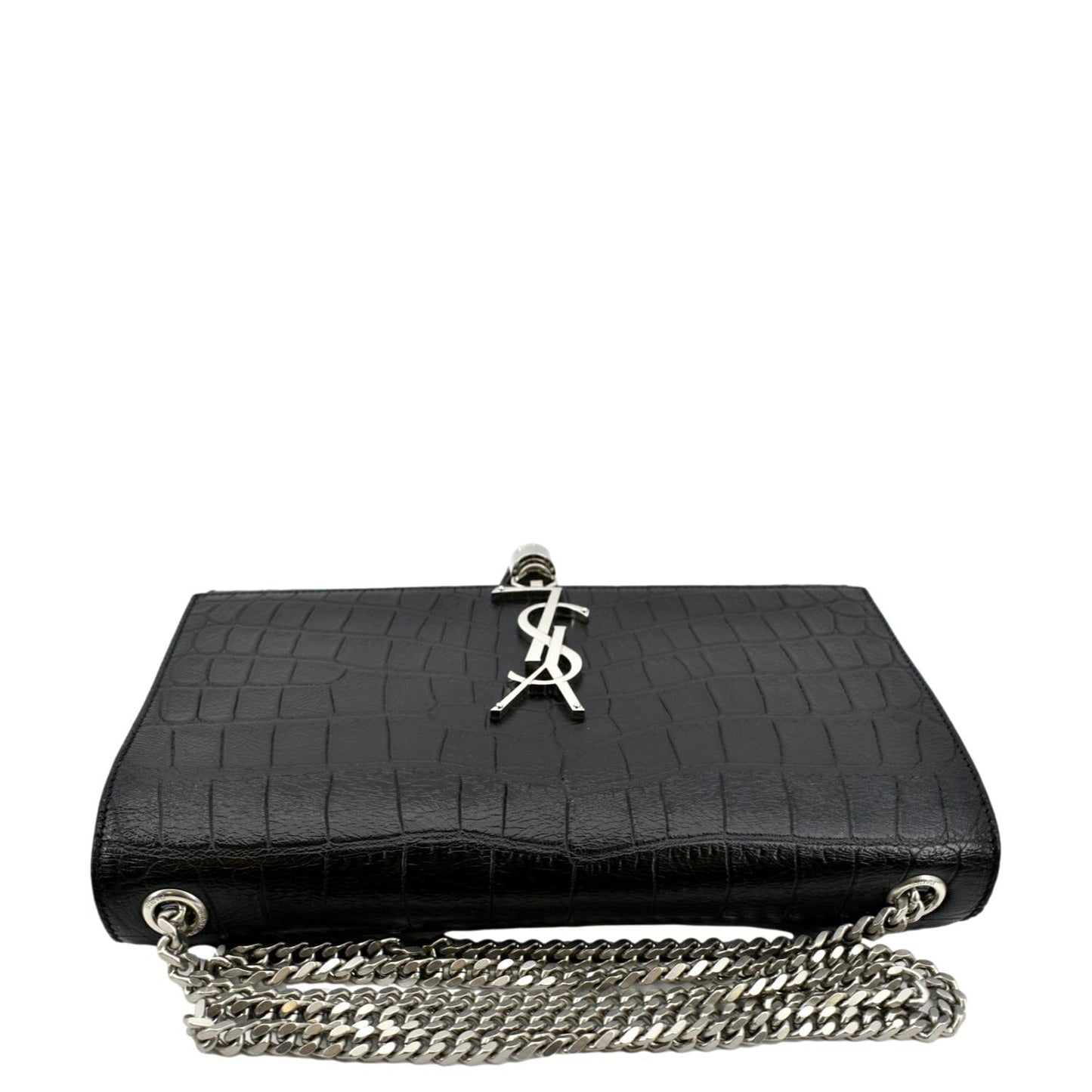 SAINT LAURENT Kate Crocodile Embossed Leather Shoulder Bag Black