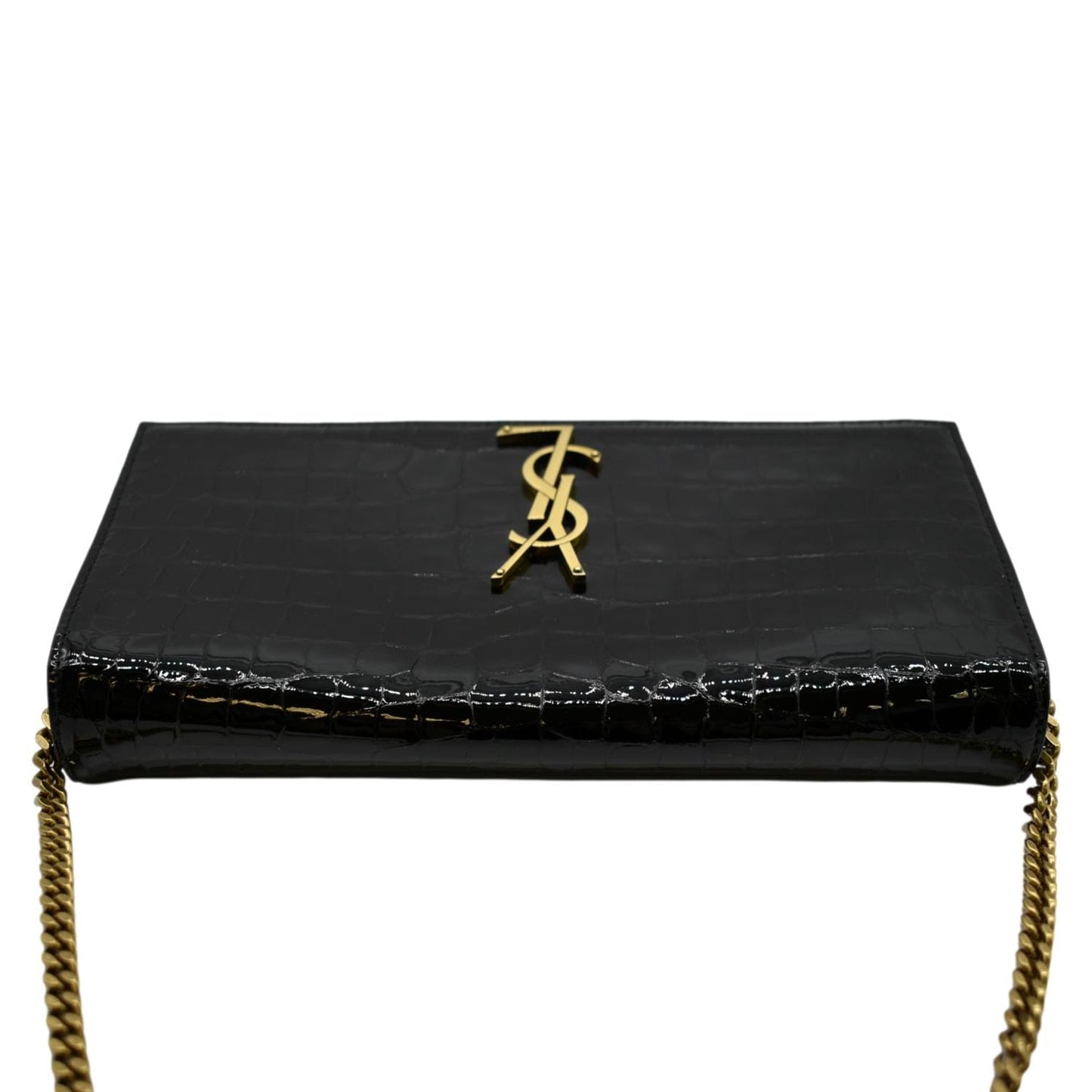 SAINT LAURENT Kate 99 Embossed Alligator Leather Chain Shoulder Bag Black