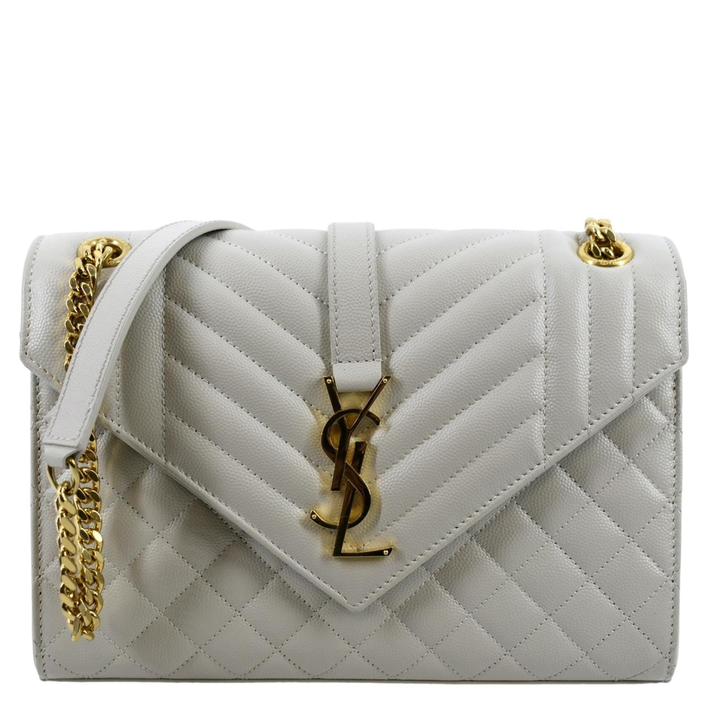 SAINT LAURENT Envelope Medium Matelasse Leather Crossbody Bag White