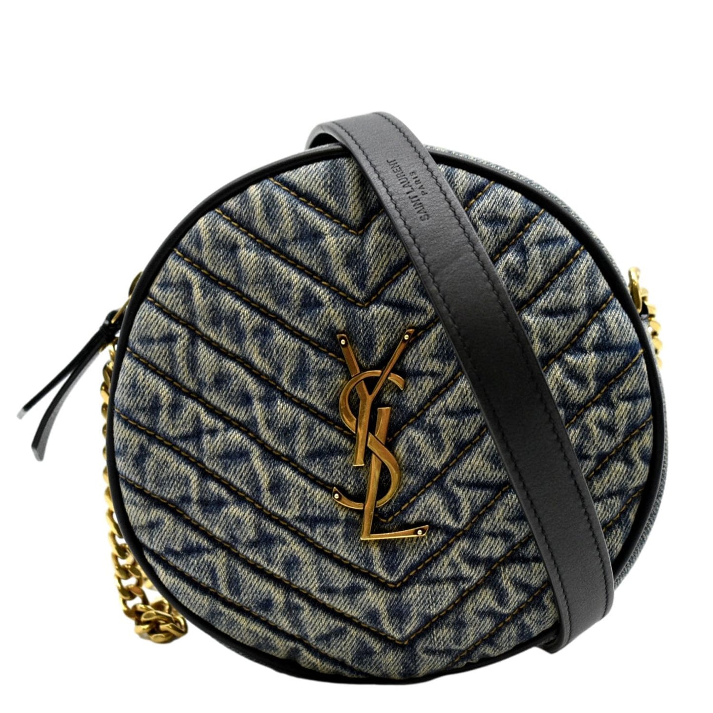 SAINT LAURENT Vinyle Round Denim Camera Crossbody Bag Black
