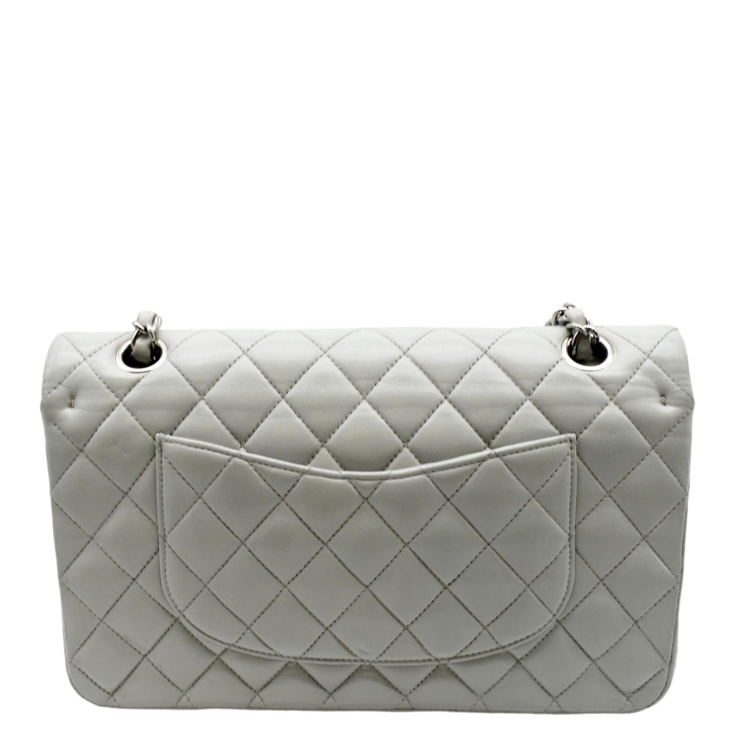 CHANEL Medium Double Flap Calfskin Leather Shoulder Bag Grey