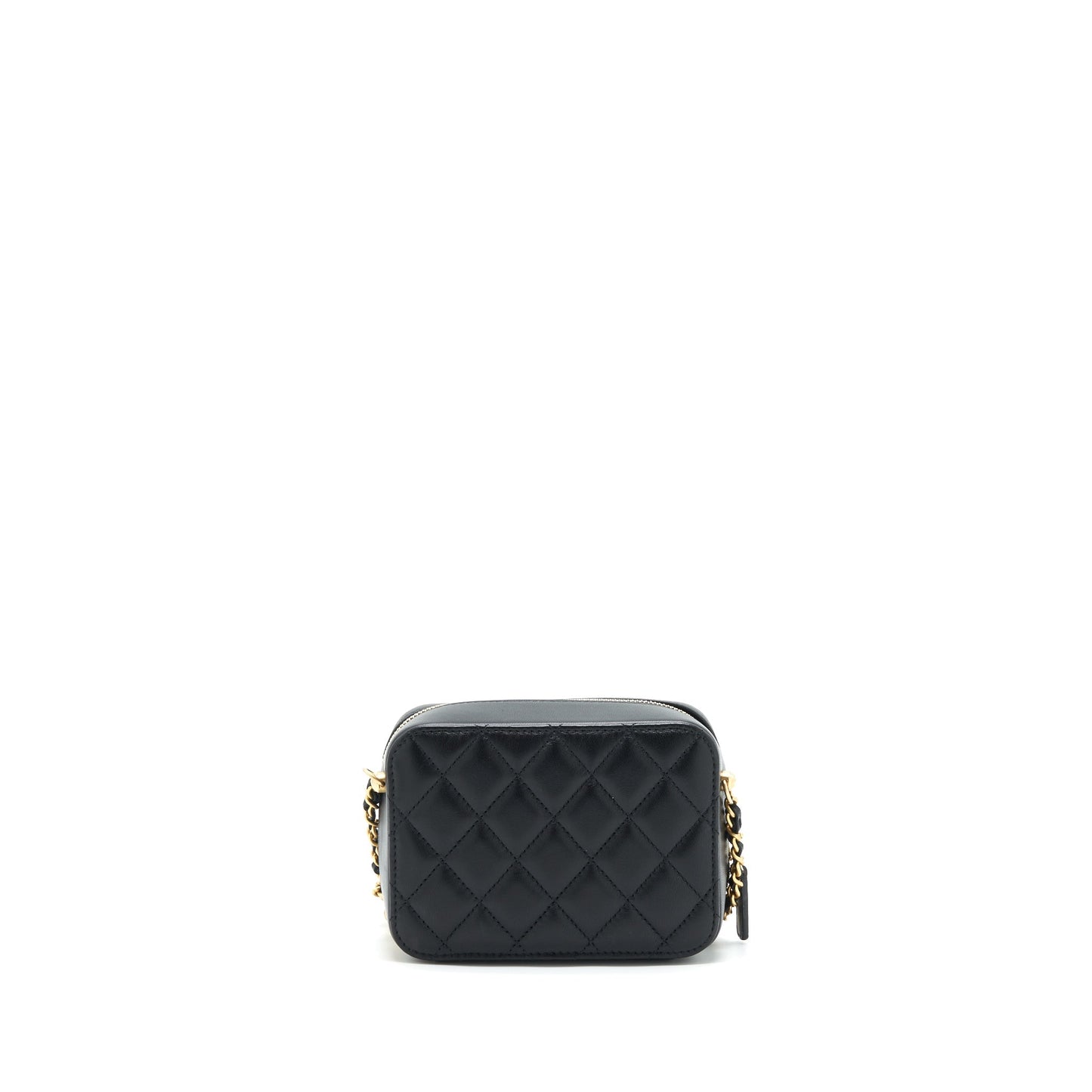 Chanel 22C Pearl Crush Mini Camera Case With Chain Black Lambskin