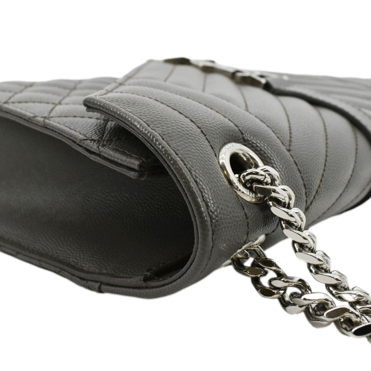 SAINT LAURENT Envelope Chain Medium Mix MatelassÃÂ© Leather Crossbody Bag Grey