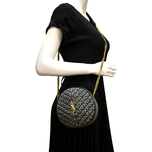 SAINT LAURENT Vinyle Round Denim Camera Crossbody Bag Black