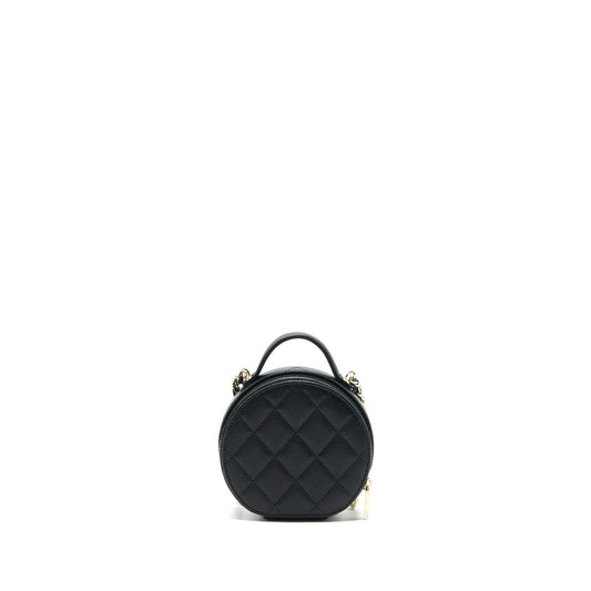 Chanel 22C Top Handle Mini Round Vanity On Chain Caviar Black L