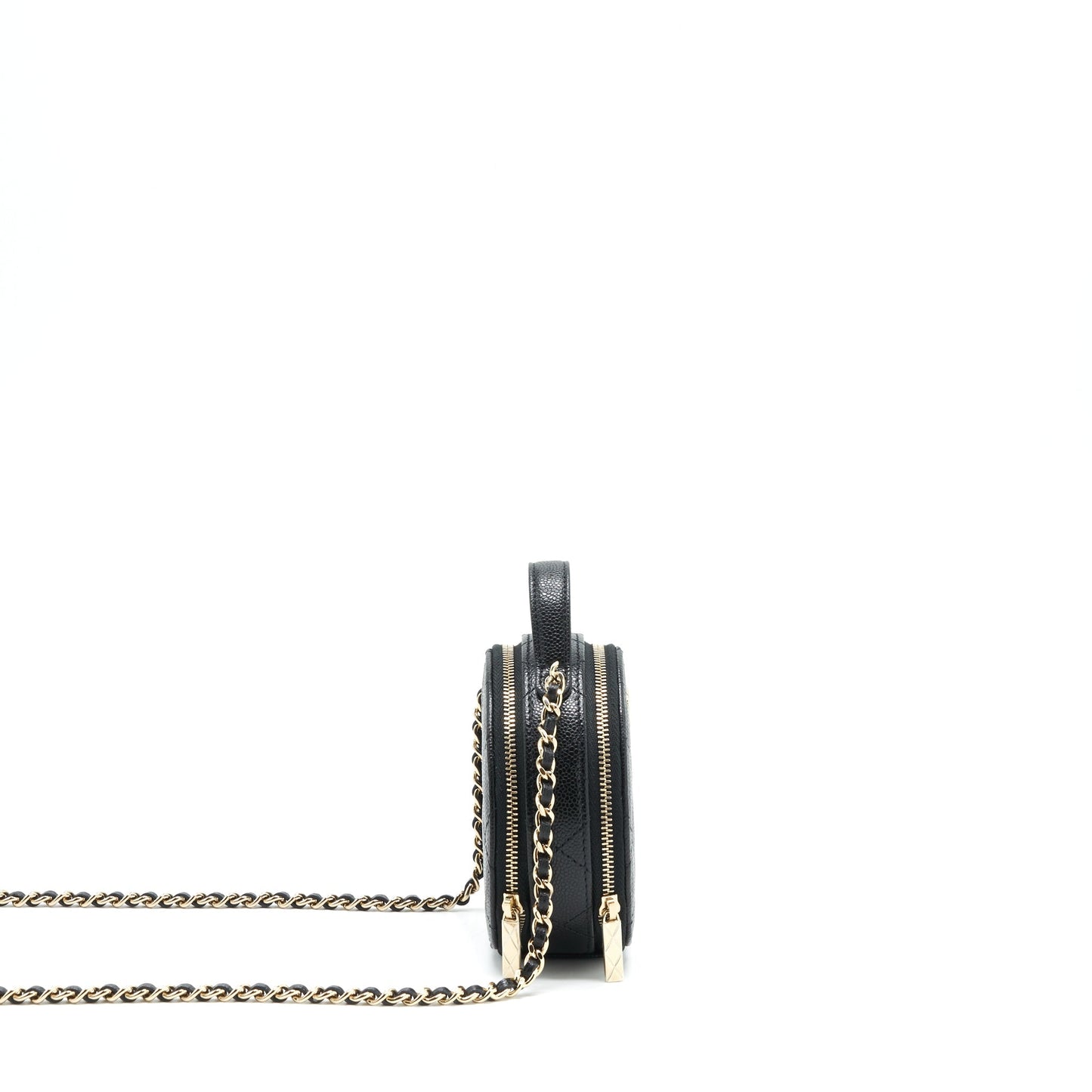 Chanel 22C Top Handle Mini Round Vanity On Chain Caviar Black L