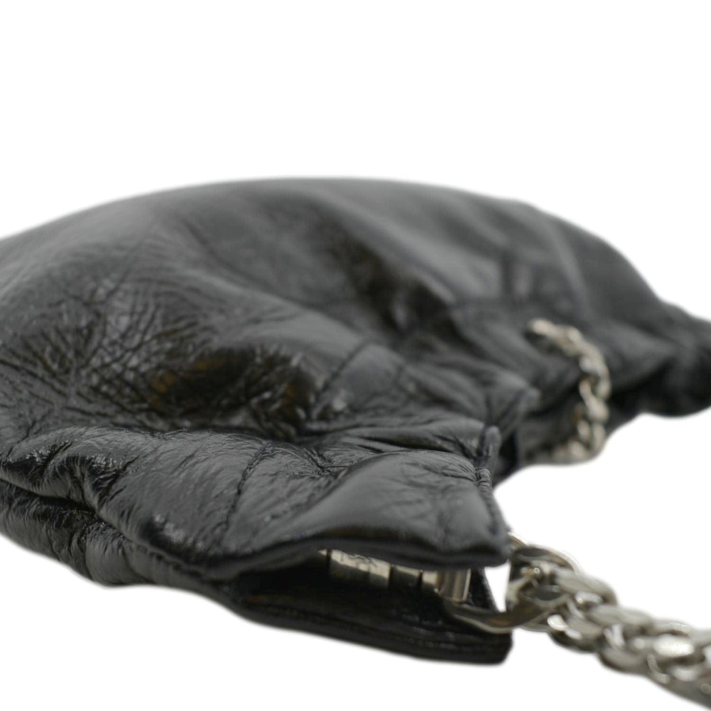 SAINT LAURENT Pac Pac Ruched Leather Hobo Bag Black