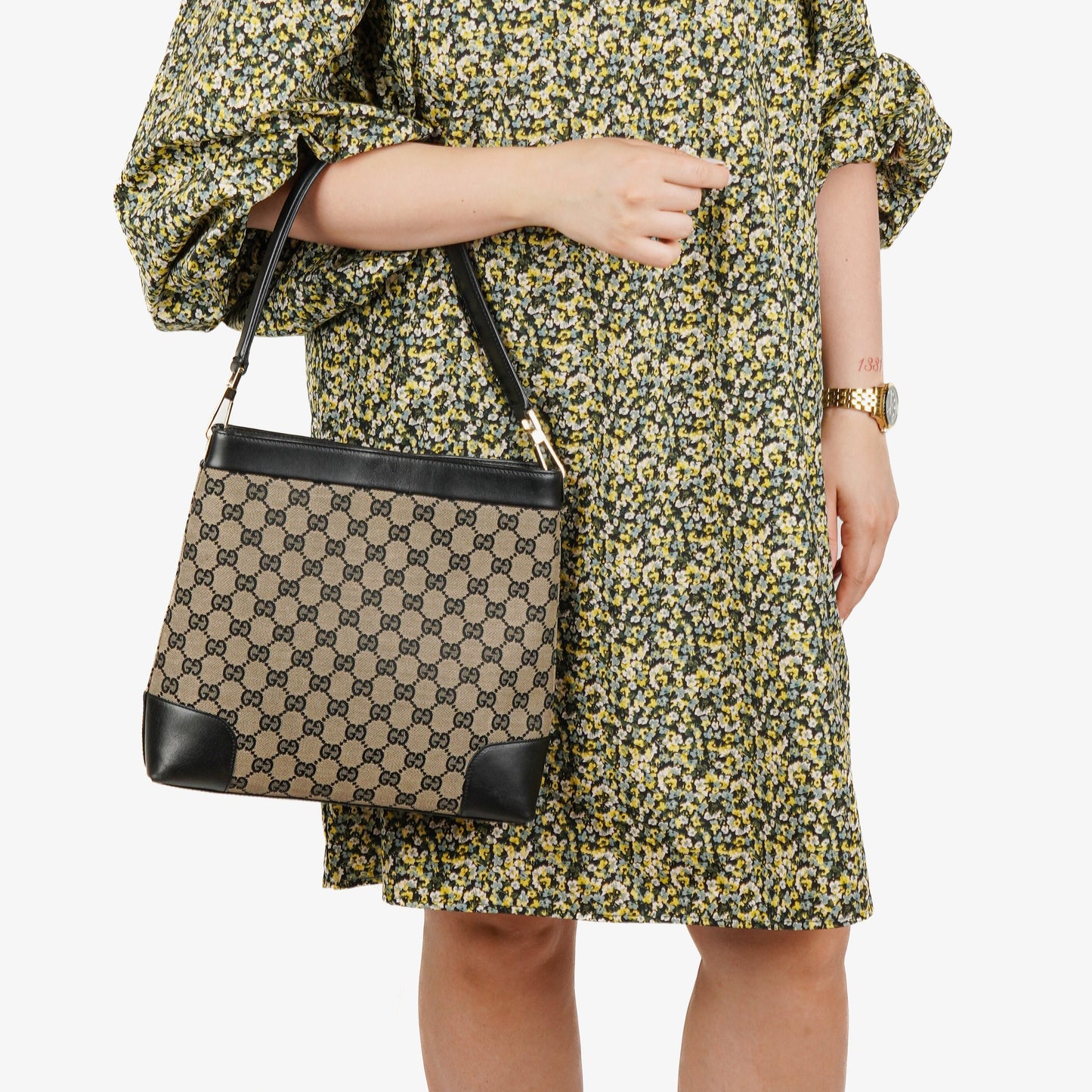 Gucci GG Canvas And Leather Shoulder Hobo Bag