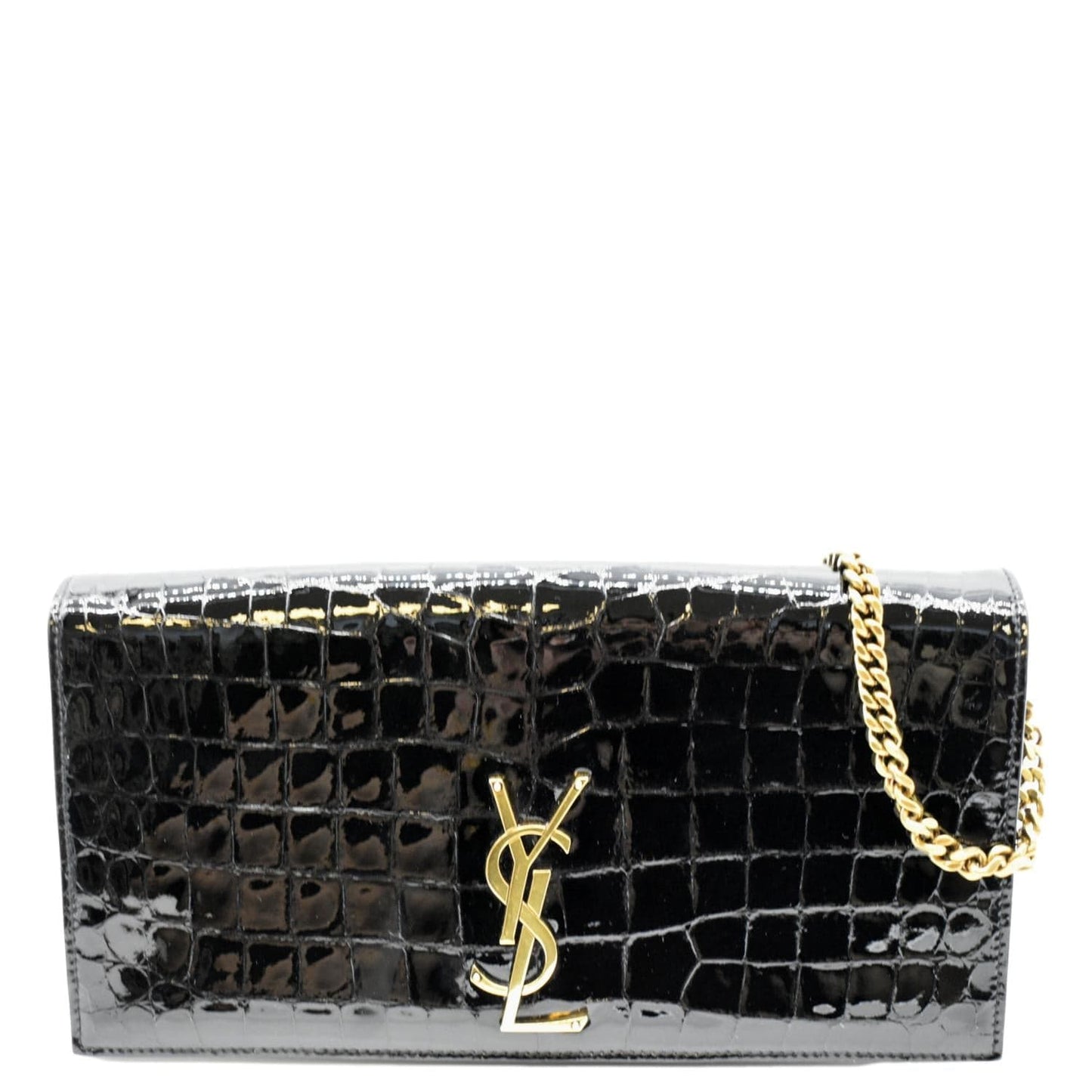 SAINT LAURENT Kate 99 Embossed Alligator Leather Chain Shoulder Bag Black
