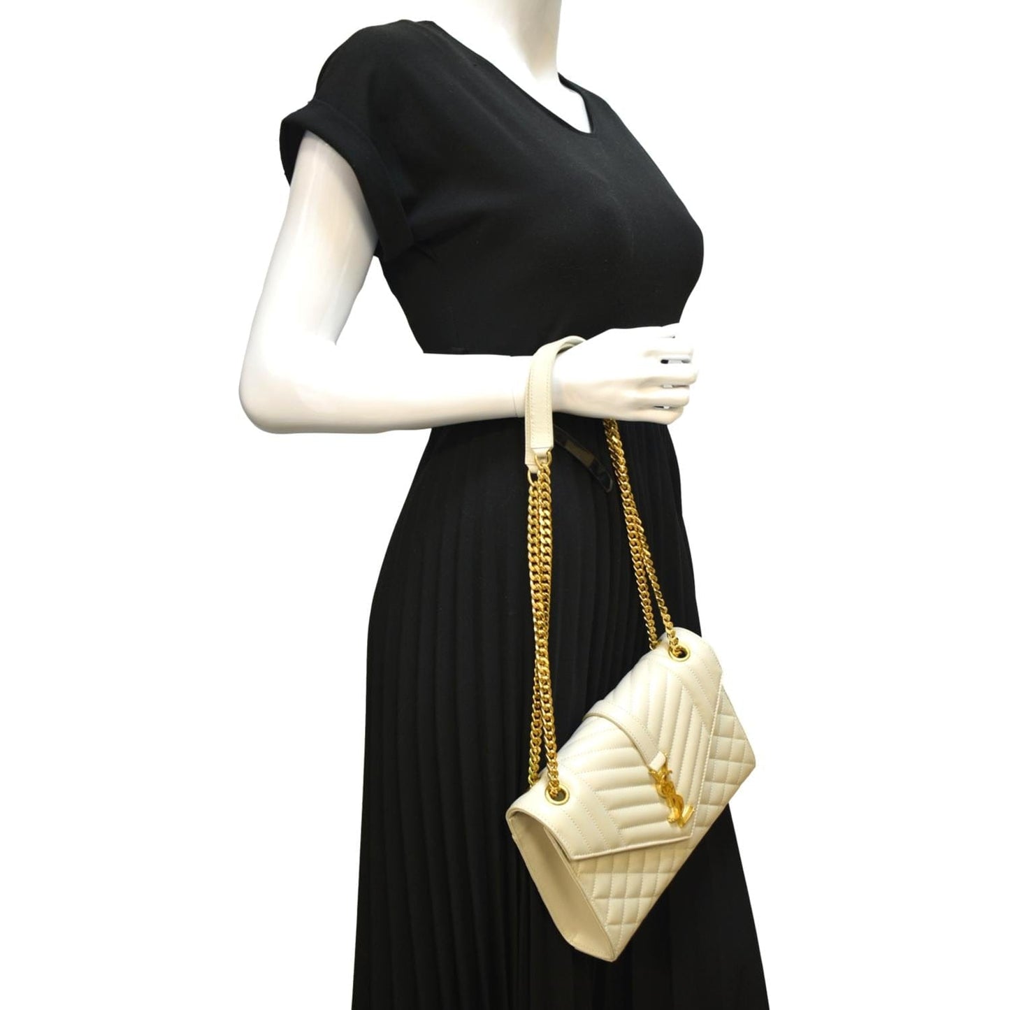 SAINT LAURENT Envelope Medium Matelasse Leather Crossbody Bag White